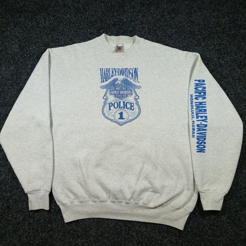Vintage Rare Harley Davidson Honolulu Hawaii Police Crewneck Sweatshirt Gray 2XL